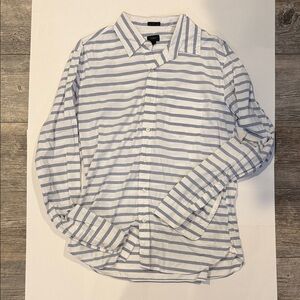 J. Crew White and Blue Striped Casual Shirt